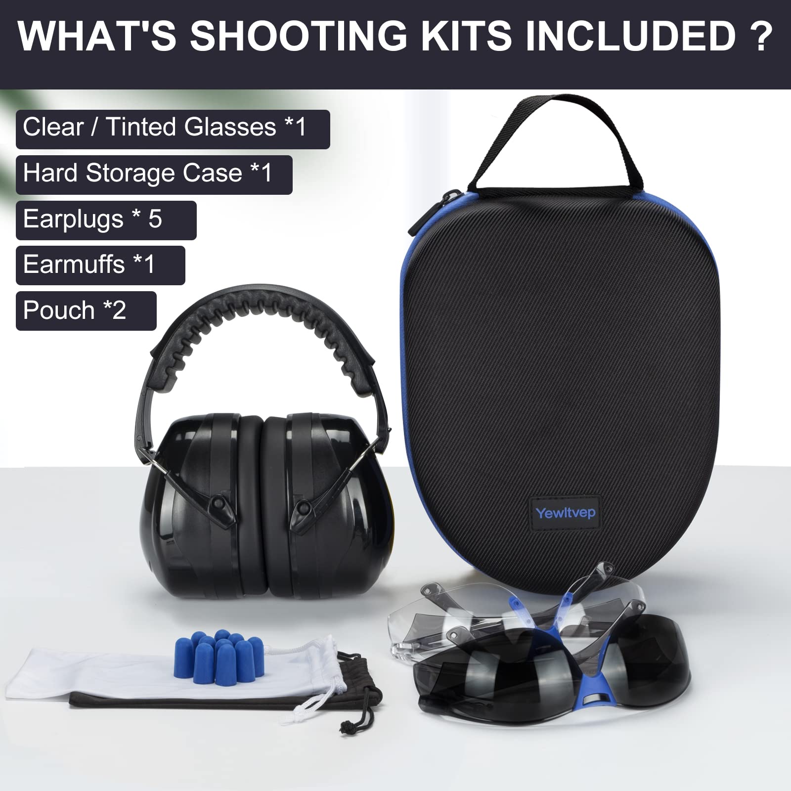 Orejeras de protección para los oídos, protección para los oídos, gafas de seguridad para armas, tapones para los oídos viene con funda protectora