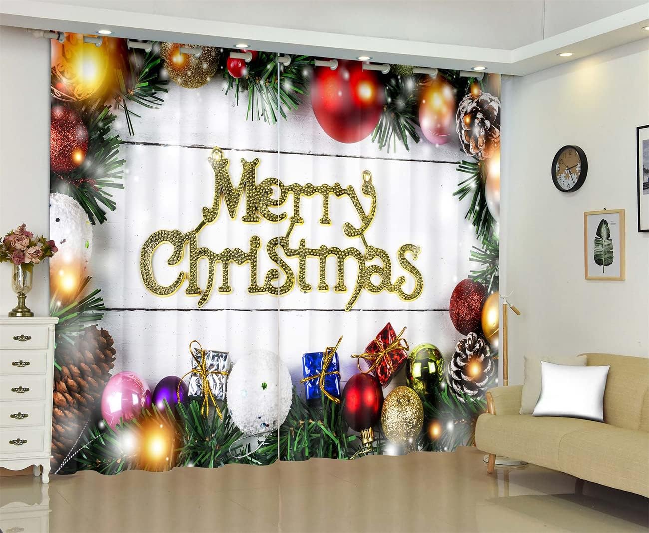 EDUMEYA Merry Christmas Curtains for Living Room Bedroom