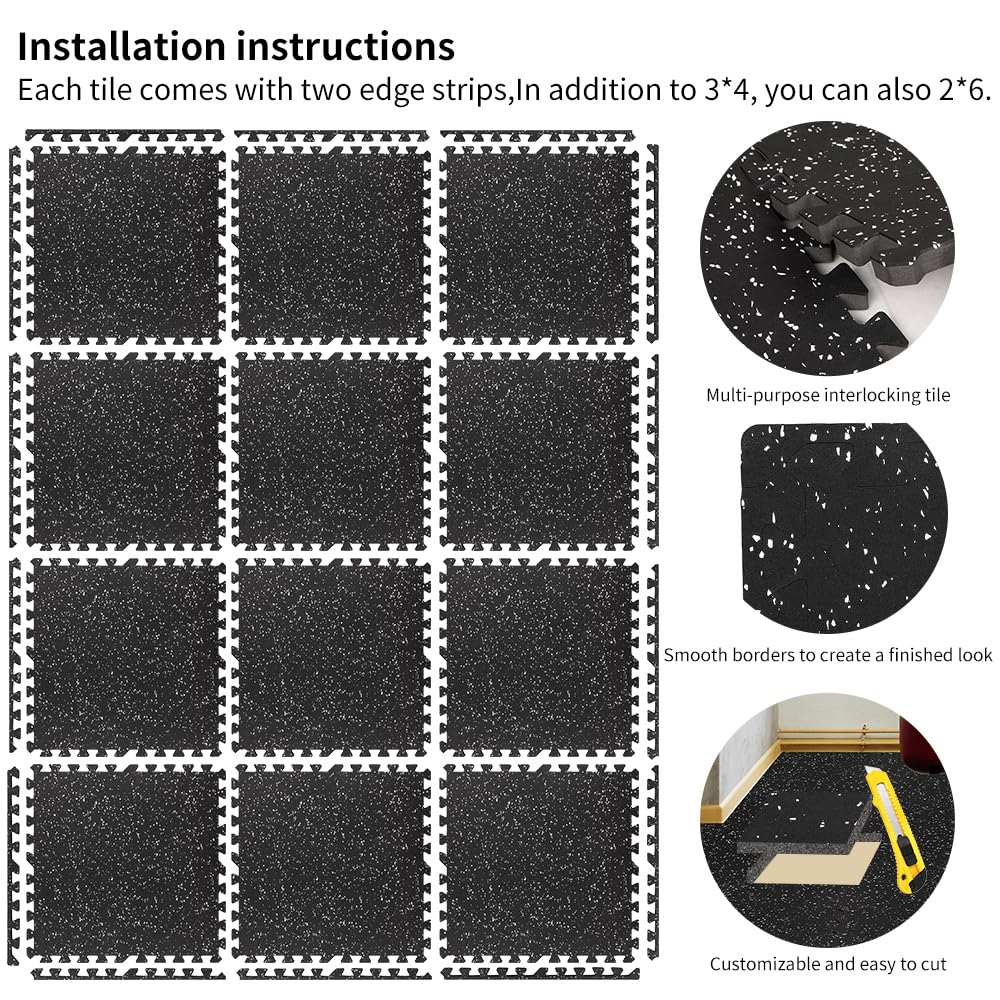 Amazon.com: 0.56in Thick 48 Sq Ft Gym Flooring for Home Gym, 12