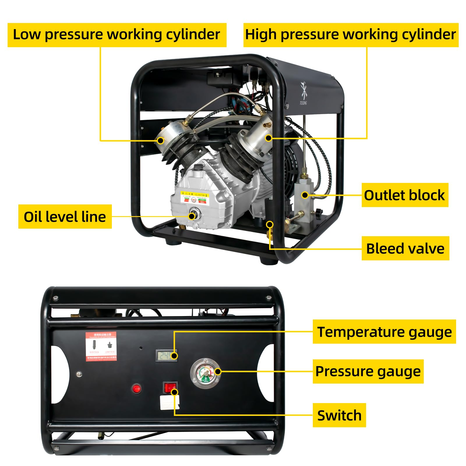 TUXING TXED012 Compressore d'aria PCP 4500Psi Compressore elettrico ad alta pressione 300Bar con arresto automatico per immersioni subacquee Fucile ad aria compressa  13