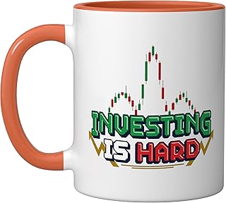 Investing Is Hard Candle Stick Chart | Funny Stock Market Ceramic Mug, Orange/White
