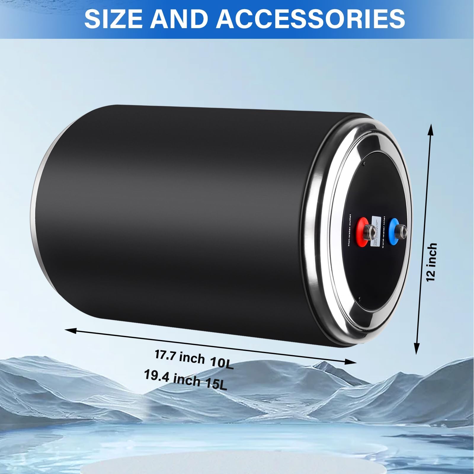 Termoeléctrico de doble potencia, 12V CC 200W/230V CA 1500W, 15 litros, para autocaravanas y camping, enchufe europeo, termoeléctrico de almacenamiento 230V, calentador instantáneo para autocaravanas