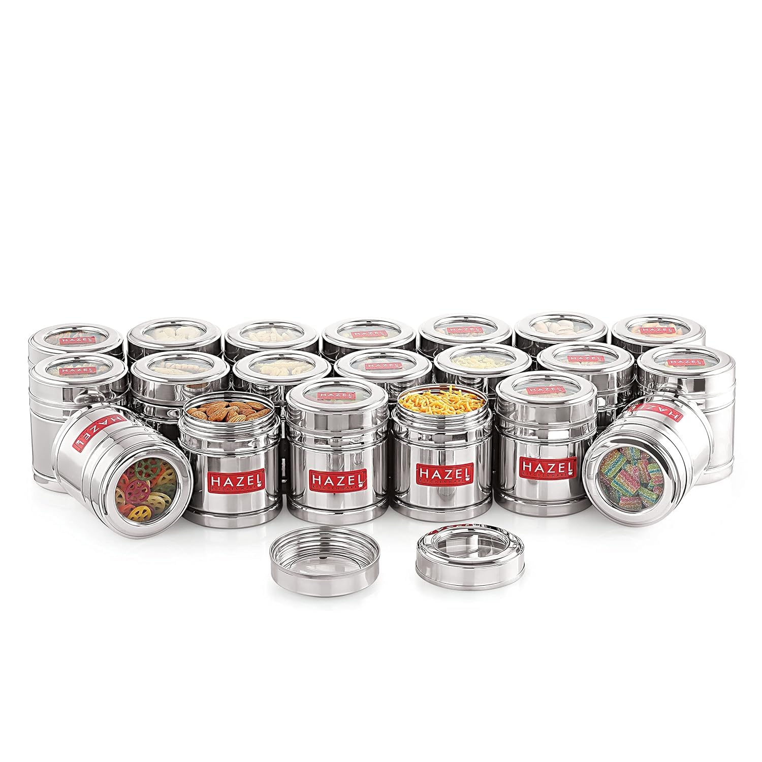 HAZEL Recipiente de acero para café con tapa transparente | Caja de almacenamiento de café en polvo para cocina | Recipiente de cocina de acero de grado alimenticio, juego de 2, 500 ml