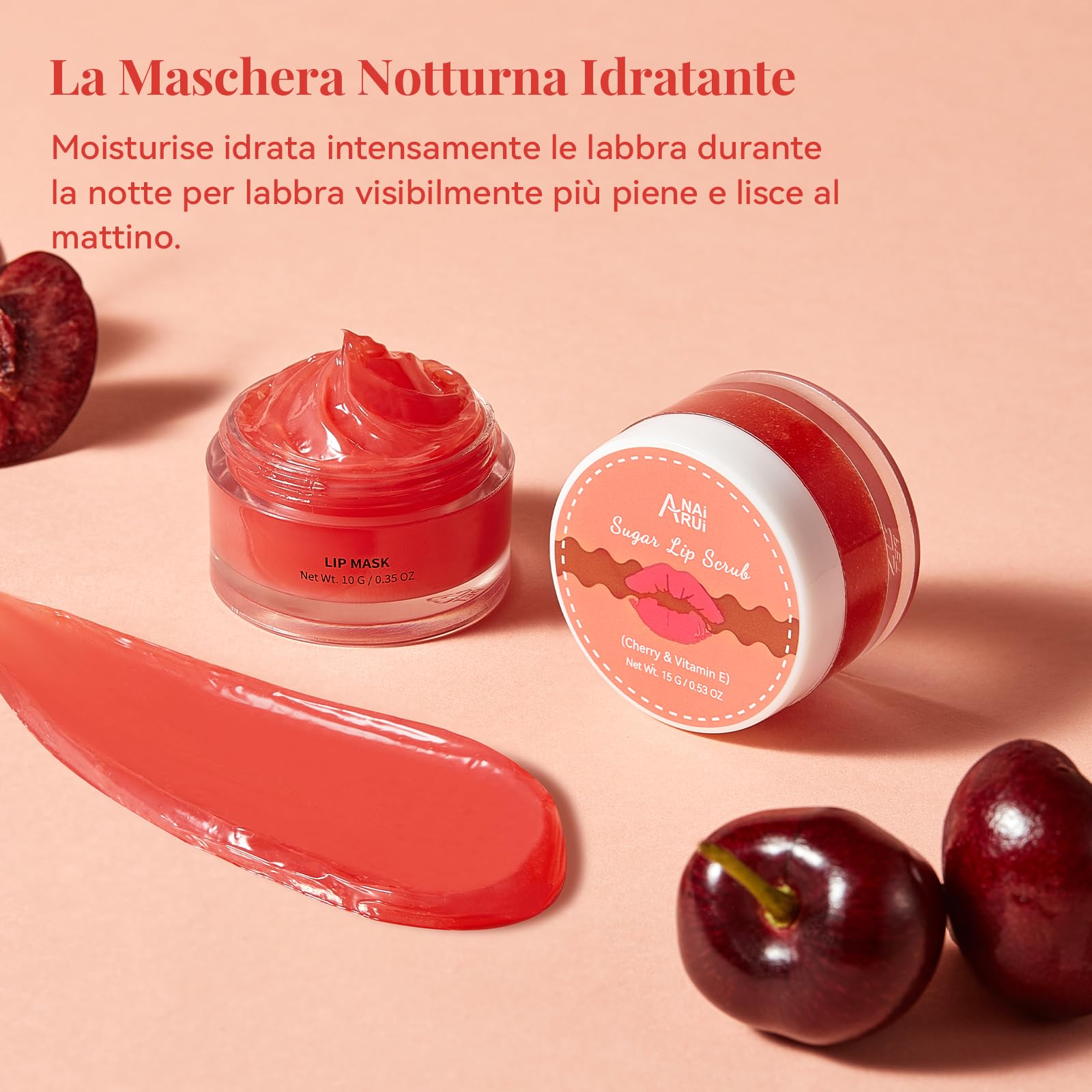 ANAiRUi Set di maschera per labbra e peeling per labbra Cherry
