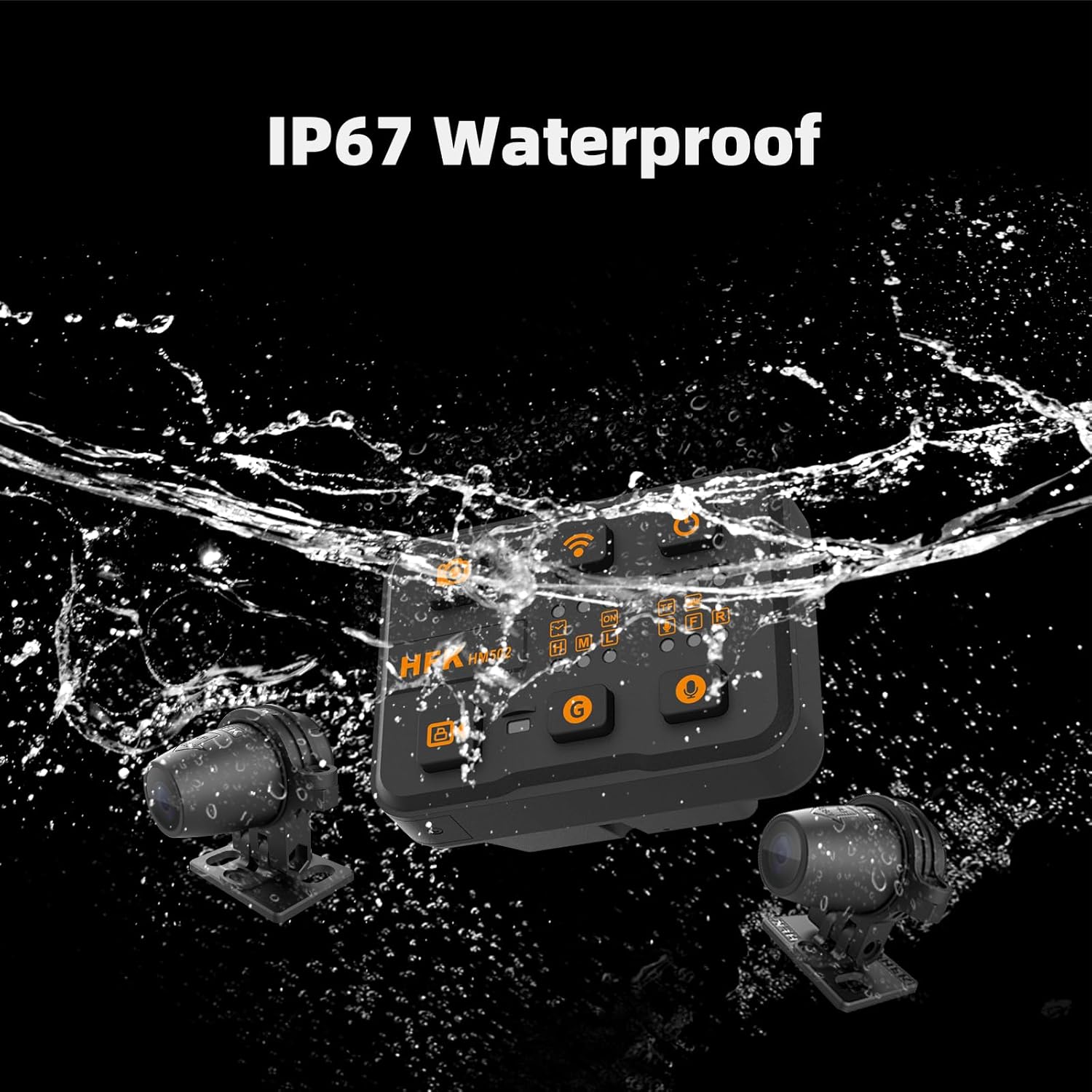 HFK HM502 Motorcycle Dash Cam Front and Rear, 1080P + 1080P Motorcycle Camera, IP67 Waterproof, 5G WiFi, 150° Wide Angle, Night Vision, G-Sensor, Built in eMMC 128GB Storage, Support 512GB Max