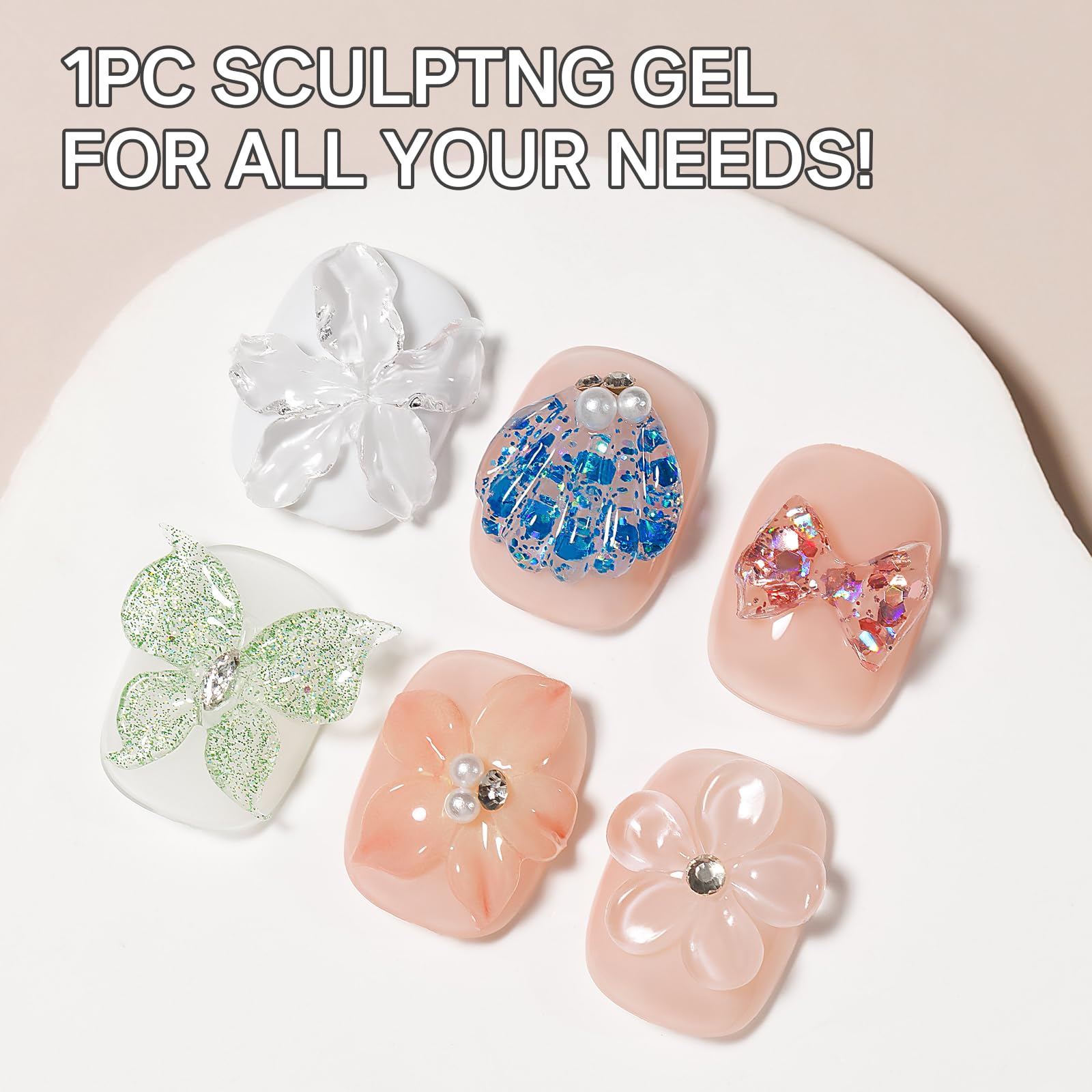 Gel 3D de 1.06 oz para arte de uñas, gel transparente para esculpir uñas, gel de moldeo no pegajoso para esculpir uñas UV LED Soak Off Gel Esmalte con lápiz de arte de uñas y molde 3D para 3