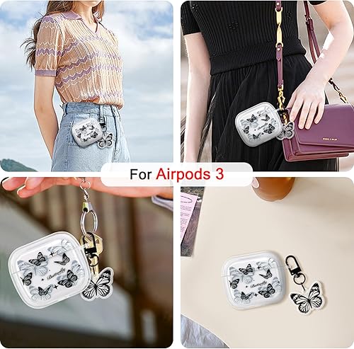 Miniatura 6 de Butterlfy - Funda transparente para Airpod de 3 generación, con bonito llavero, diseño de mariposas negras, silicona suave, a prueba de golpes,