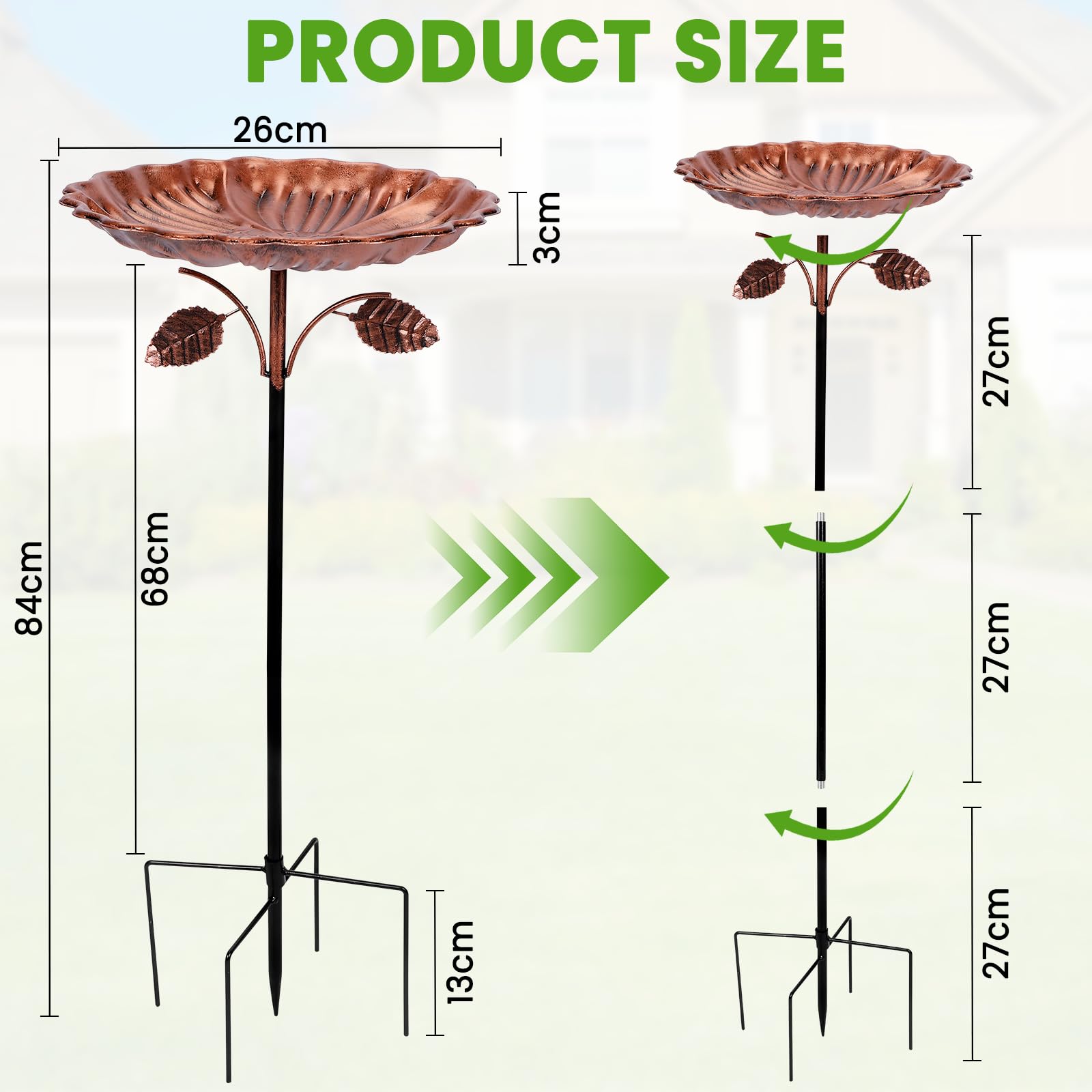 Zorplex Abreuvoir Oiseaux Extérieur, Grand Métal Bain d’Oiseaux Antigel avec Base Stable 5 Broches, Bassin Décoratif Résistant Hiver pour Oiseaux Sauvages, Jardin, Terrasse et Balcon