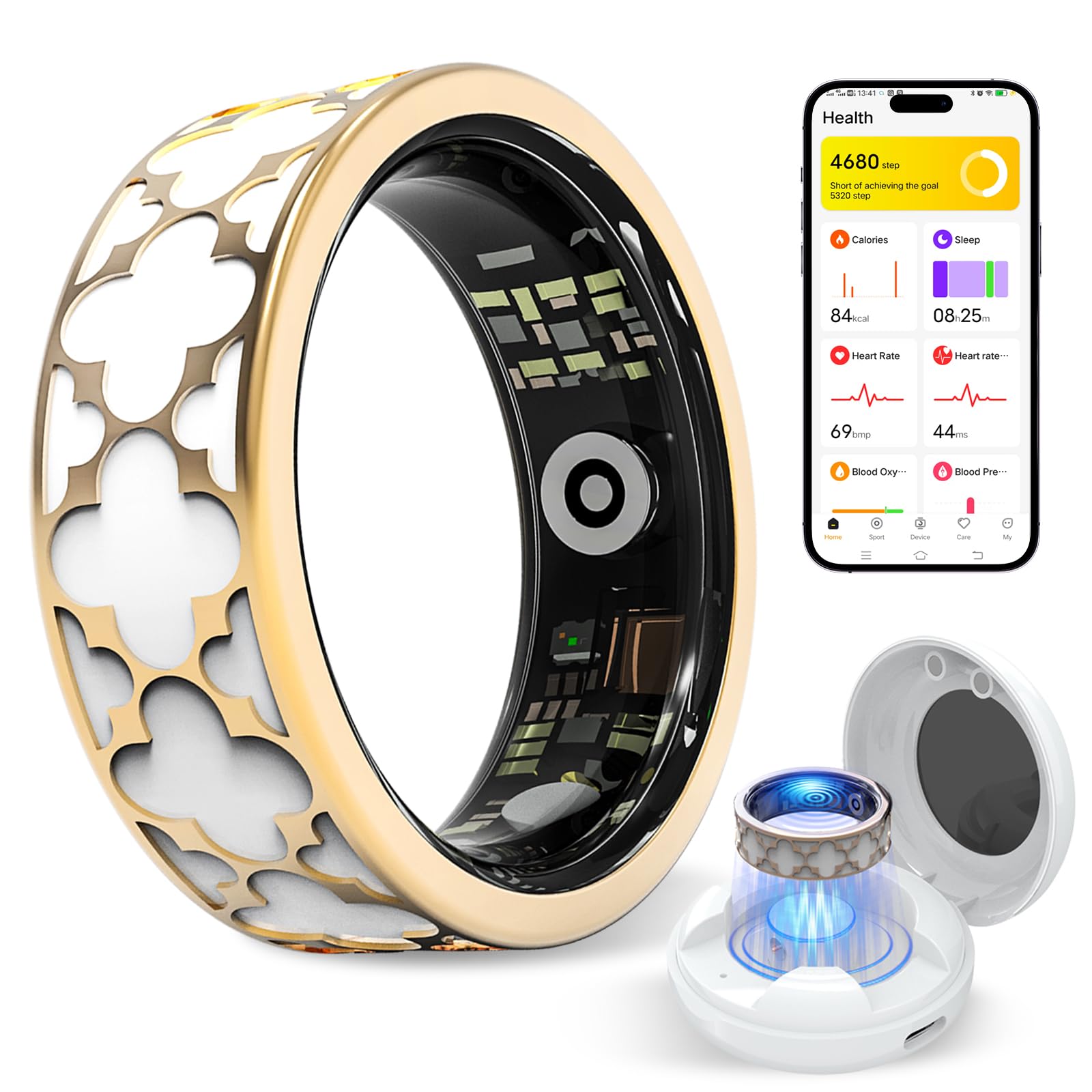 Sqrutri Smart Health Ring for Women Men Fitness Tracker with Heart Rate Sleep Blood Oxygen BloodPressure HRV Cycles