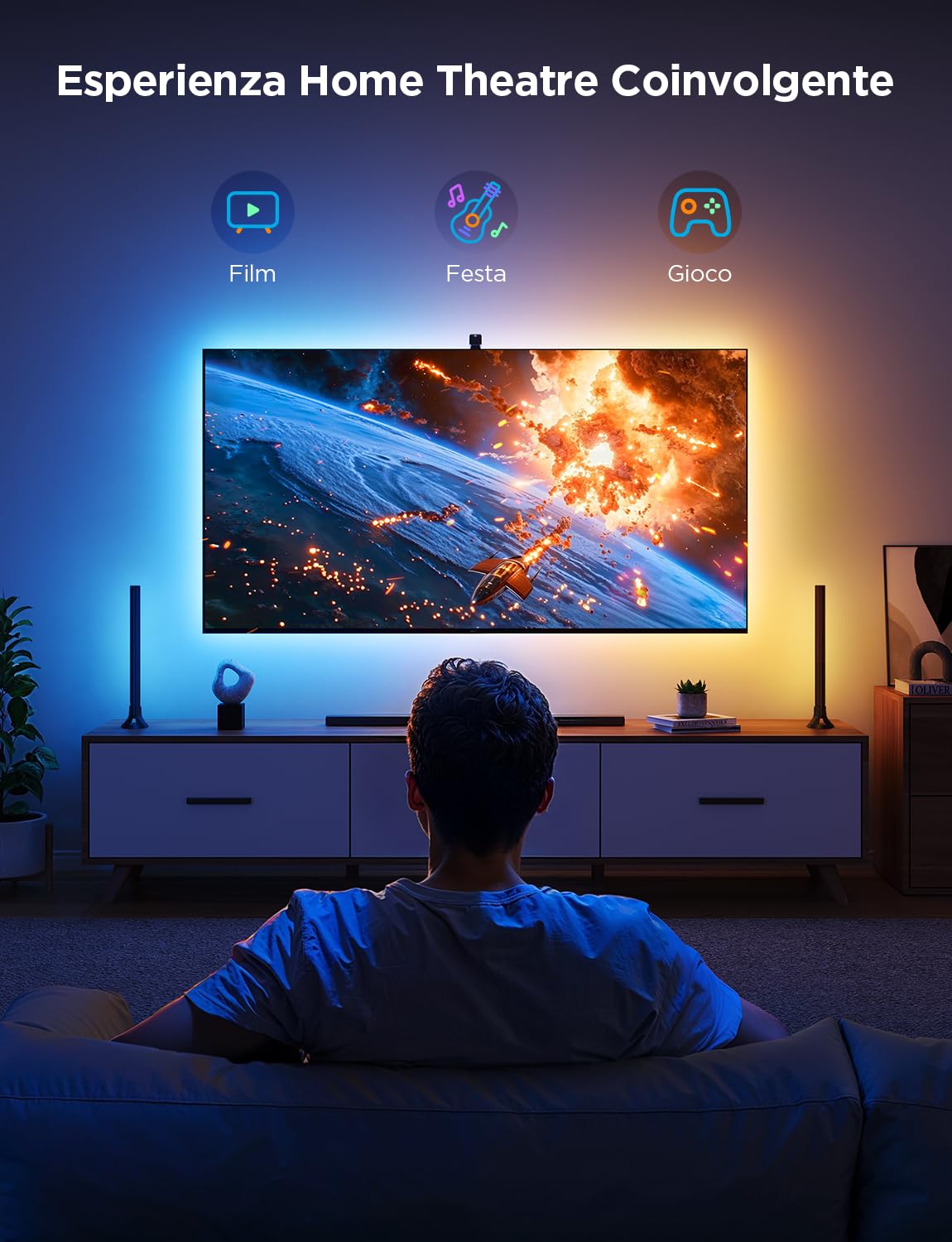 Govee TV Retroilluminazione 3 Lite Kit, Striscia LED TV Wi-Fi RGBICW da 3.6M con Fotocamera e Barre Luminose Intelligenti da 38cm con Doppie Perle Luminose, Luci LED per TV da 55-65 Pollici