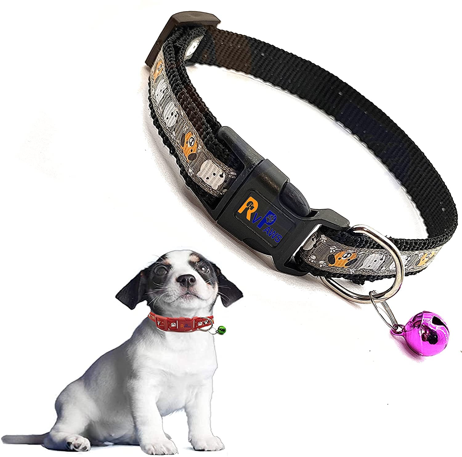 Pups&Pets Puppy Nylon 15MM Cute Soft Collar | Adjustable face Print with Sound Bell | Safe Neck Belt for Small Dogs and Cats - 1Pcs (Black) (B0BY94JFPT) Amazon Price History, Amazon Price Tracker