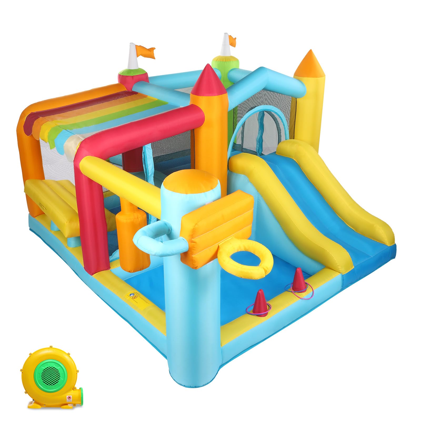 LEADZM Château Gonflable avec Souffleur, Piscine, Support de Boxe, pour Extérieure/Intérieure, 356x315x203cm
