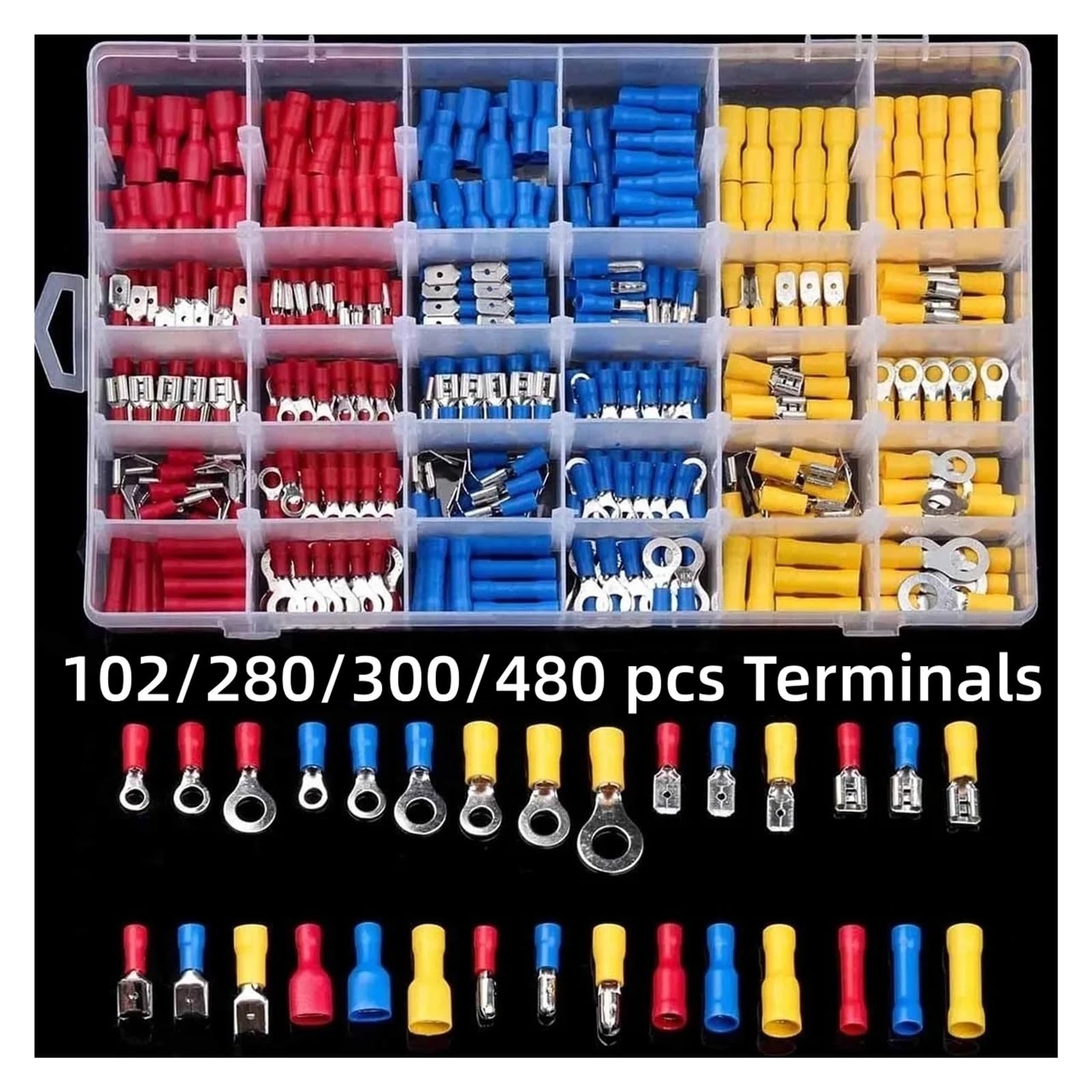 Kit de connecteurs de fils 102/280/300/480 pièces, bornes isolées mâles et femelles, cosses à sertir à froid, assortiment de cosses à sertir, cosses à fourche(280PCS)