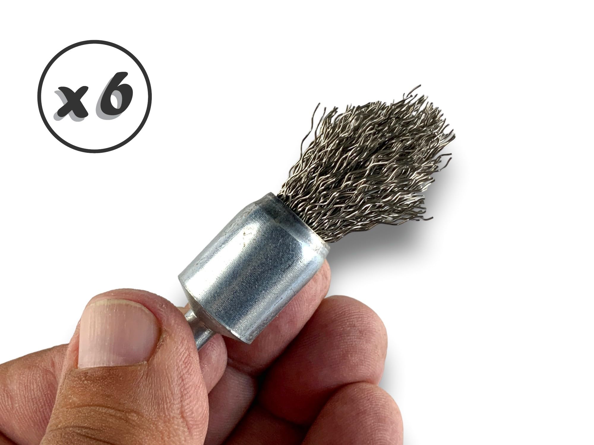 Kibros Lot 6 brosses en bout tige Ø 6 mm forme pointe fil inox dur Ø 18 mm