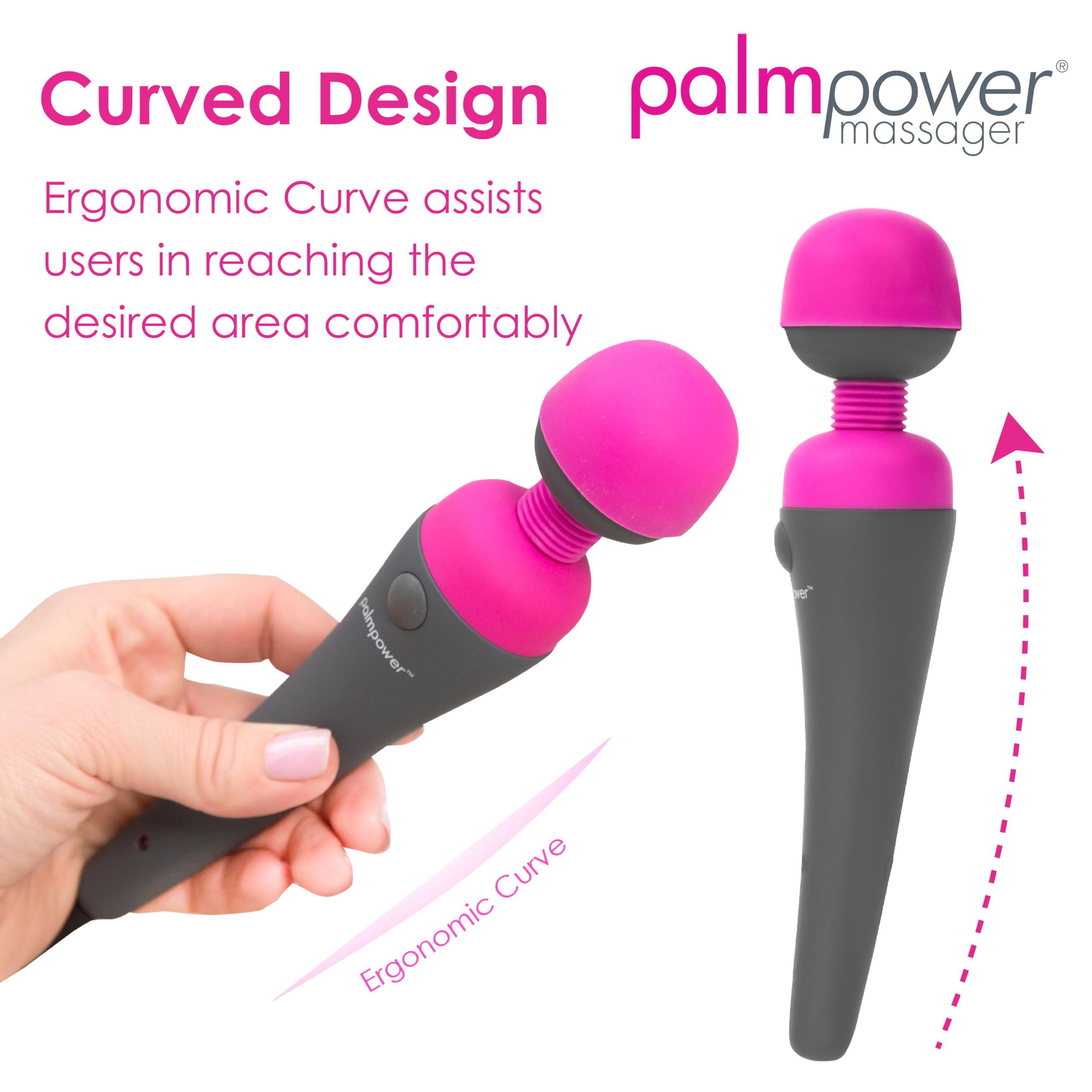BMS PalmPower Massager Bacchetta da massaggio vibrante, alimentata a rete, ca. 18 cm, Ø ca. 3,5 cm, Rosa/Nero