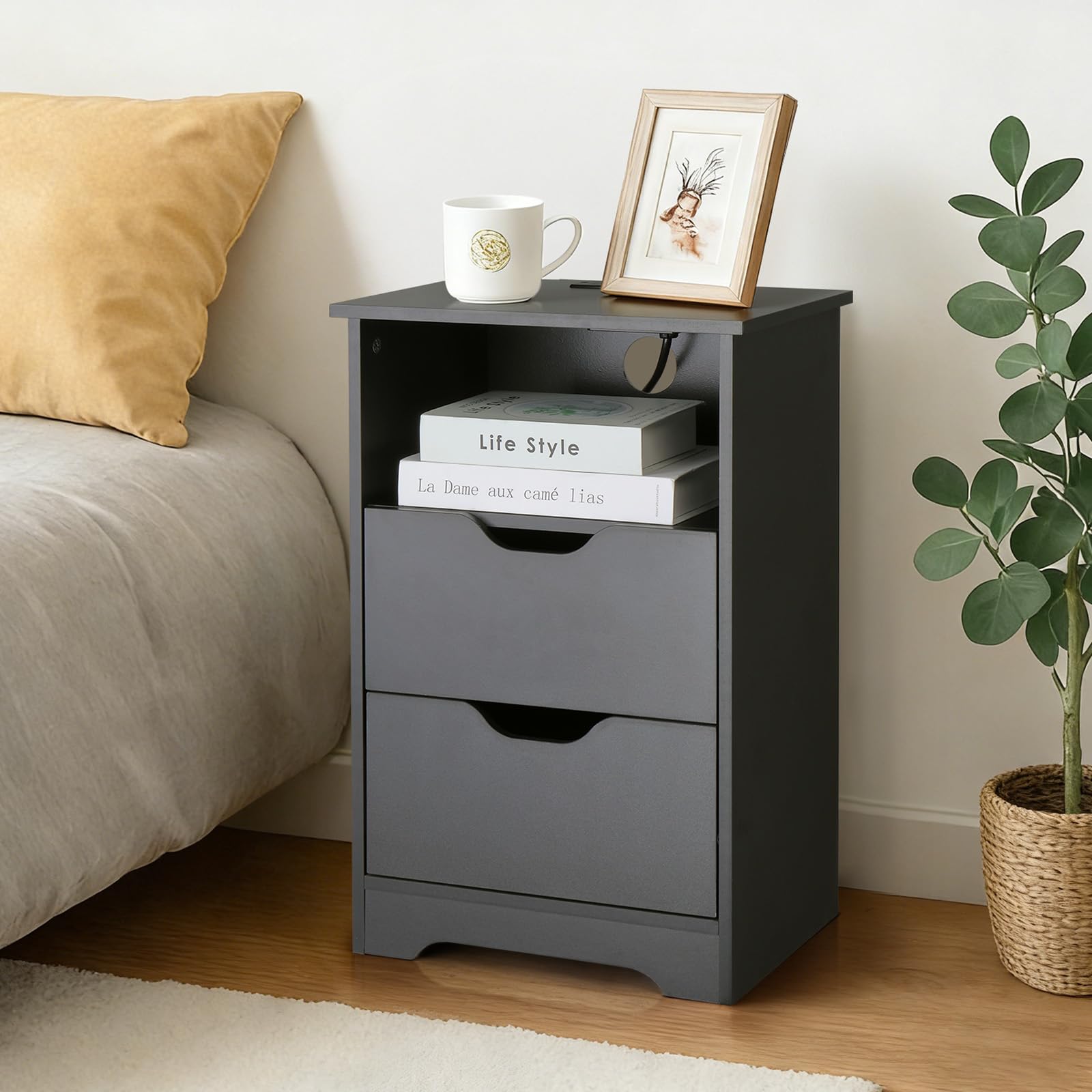 LEADZM Nachttisch 2er Set Nachttische mit Ladestation, 40x30x60cm Schwarz