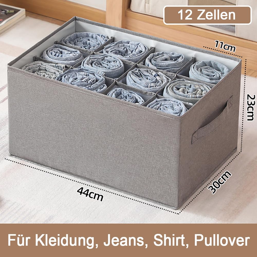 2 Stück KleiderschrankAufbewahrungsbox Stoff für Kleidung 24 Zellen SchubladenOrdnungssystem Kleiderschrank Schrank Kleider Boxen für Hosen Jeans Camicia Pullover
