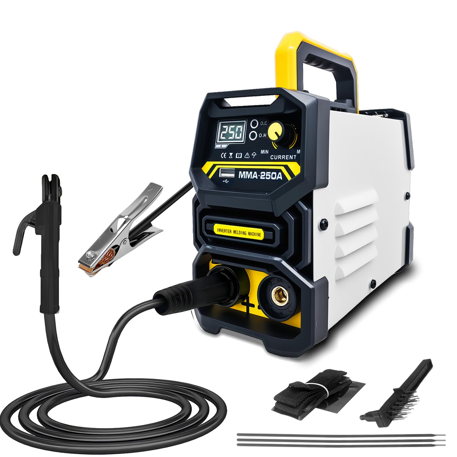 Elektroden Schweißgerät 250A, 220V Schweißgerät Elektrode, IGBT DC Schweissgerät mit LED-Anzeige, Inverter Schweissgerät, Anti-Stick, MMA/E-Hand-Funktion (ARC) Schweißgerät für den Heimgebrauch, Baste
