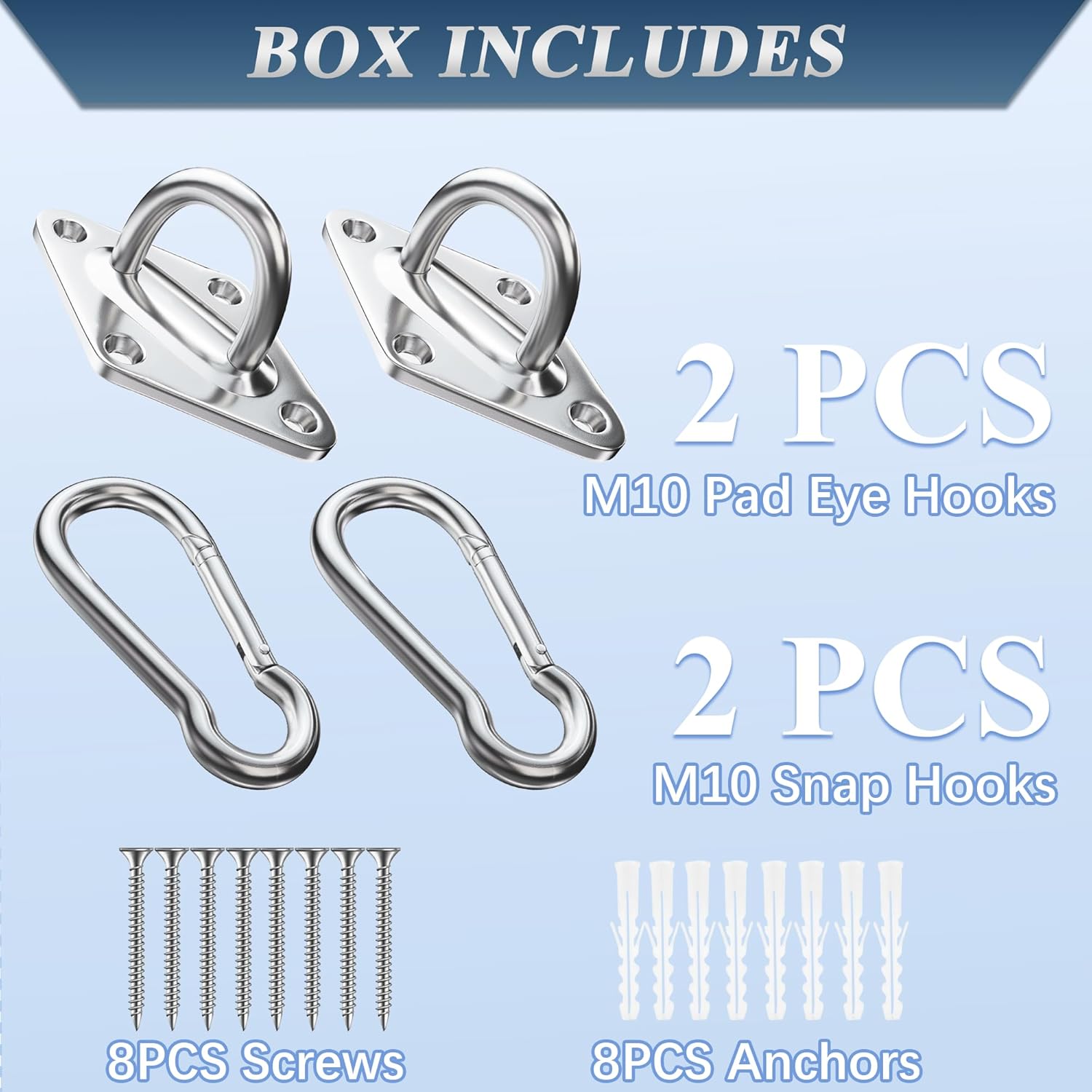 OHIYO 2PCS M10 Stainless Steel Pad Eye Hooks+2PCS M10 Snap Hooks, Heavy Duty Hammock for Hanging, 1300lbs Capacity for Swing Set, Plant Hanger, Outdoor Lights 5 71gjV7soyAL. SL1500