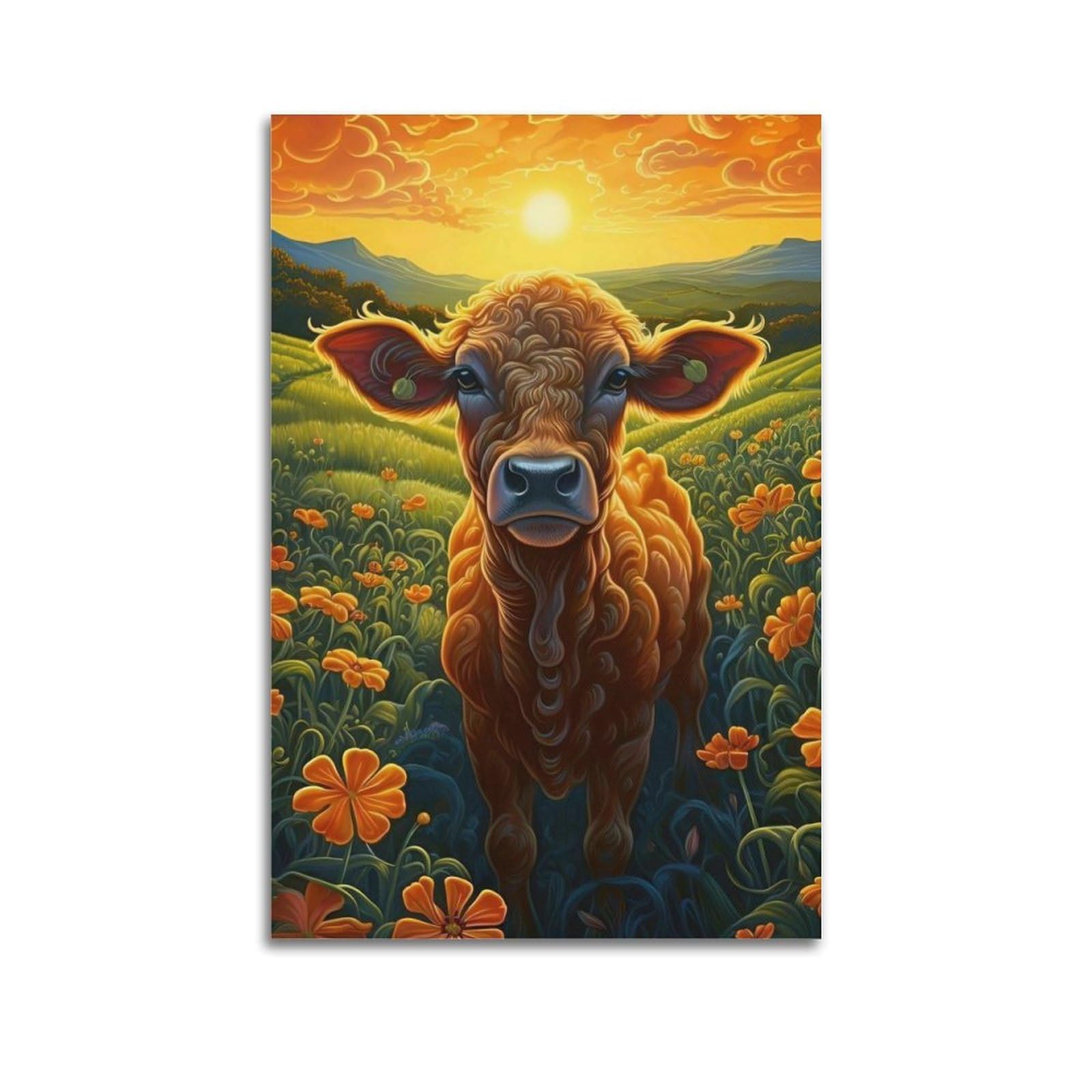 ZSZWHJ Animal Poster Calf on The Prairie Poster Decorative Painting Canvas Wall Posters And Art Picture Print Modern Family Bedroom Decor Posters 24x36inch(60x90cm)