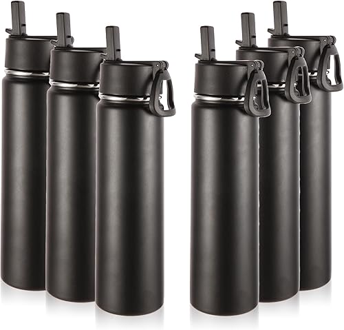 Miniatura 82 de Volhoply Botella de agua aislada de 24 onzas con tapa con pajilla, botellas deportivas de acero inoxidable de boca ancha con asa, tazas de vacío