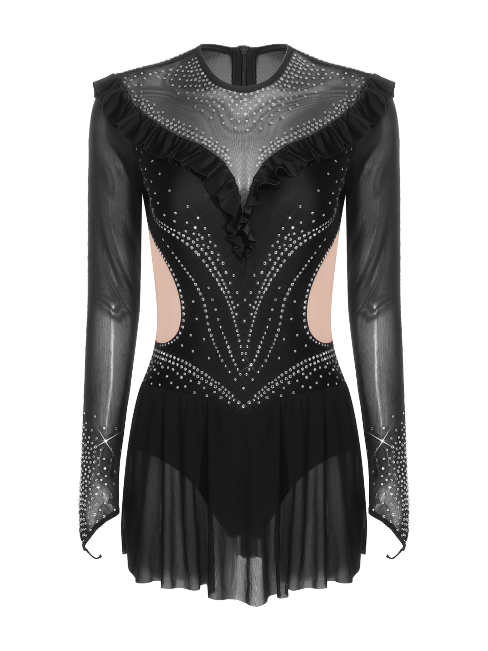 Vestito da donna Pattinaggio Artistico Danza sul Ghiaccio Vestito Strass Manica Lunga Body