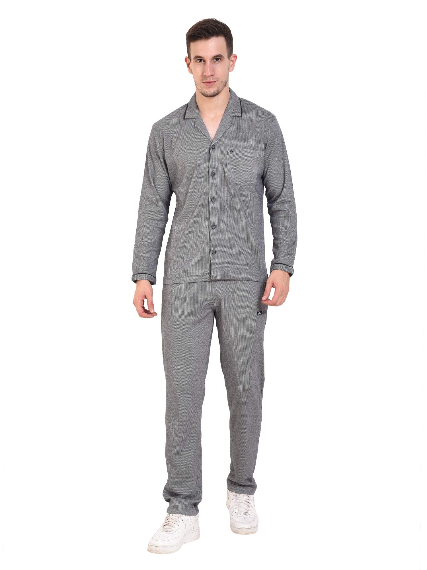 athlet Men’s Cotton Hosiery Night Suit Pyjama Set – Classic Collar, Full Sleeves, Regular Fit Nightwear, Front Button Shirt and Pajama with Pockets, Lightweight, All-Weather Lounge and Sleepwear Co-Ord Set-picture-46