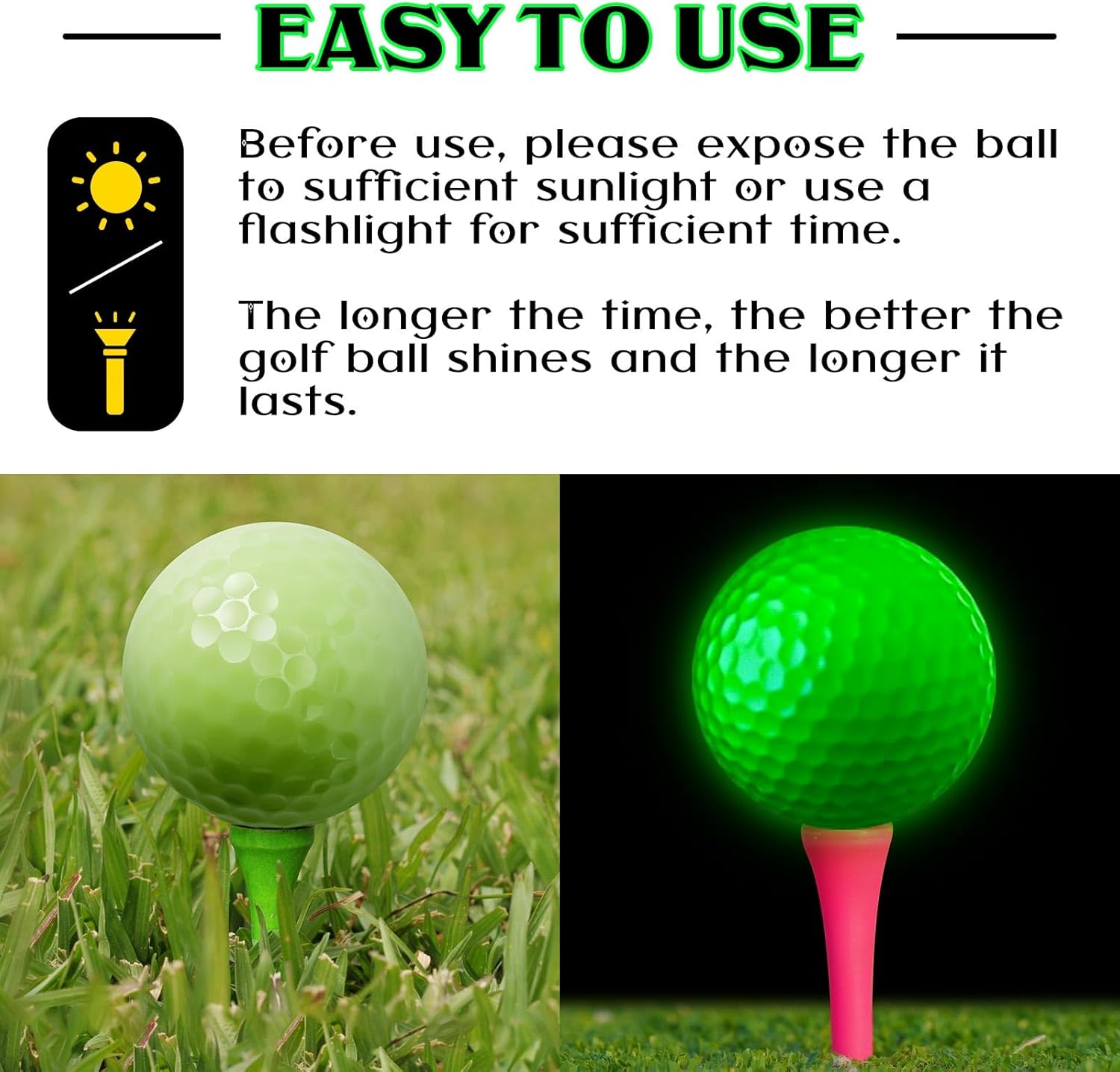 Deekin Glow in The Dark Golf Balls for Night Sports Fluorescent Night Glow Golf Balls Gift Novelty Light up LED Stocking Stuffers for Men Women