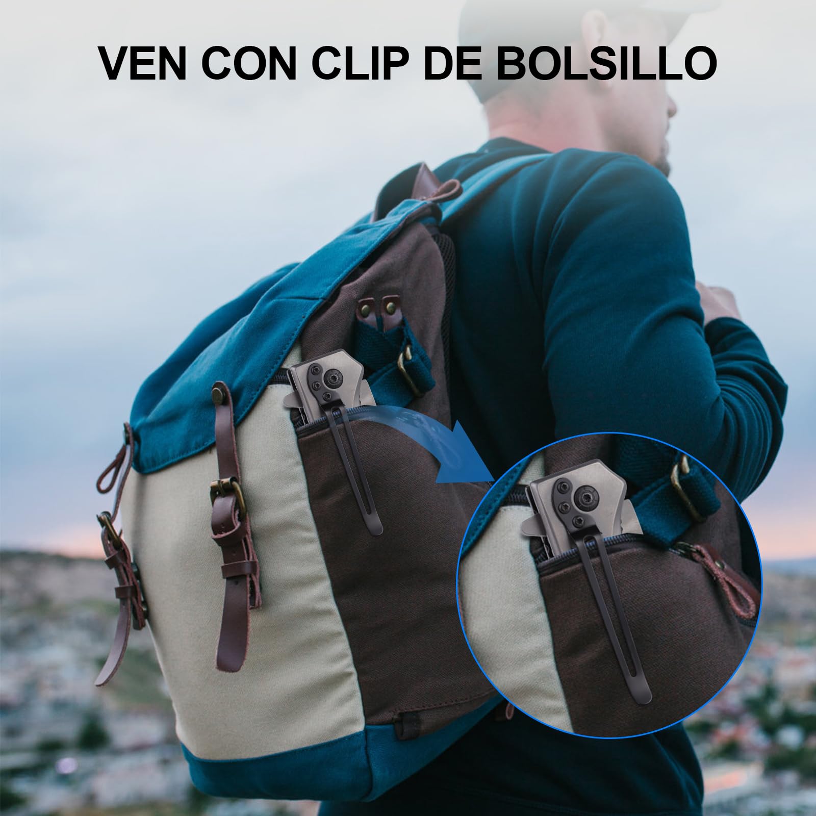 Navaja, Cuchillo Plegable de Acero Inoxidable, Portátil Cuchillo EDC con Clip de Bolsillo, Cuchillo Supervivencia, Camping Antideslizantes, Regalo para Hombre Padre