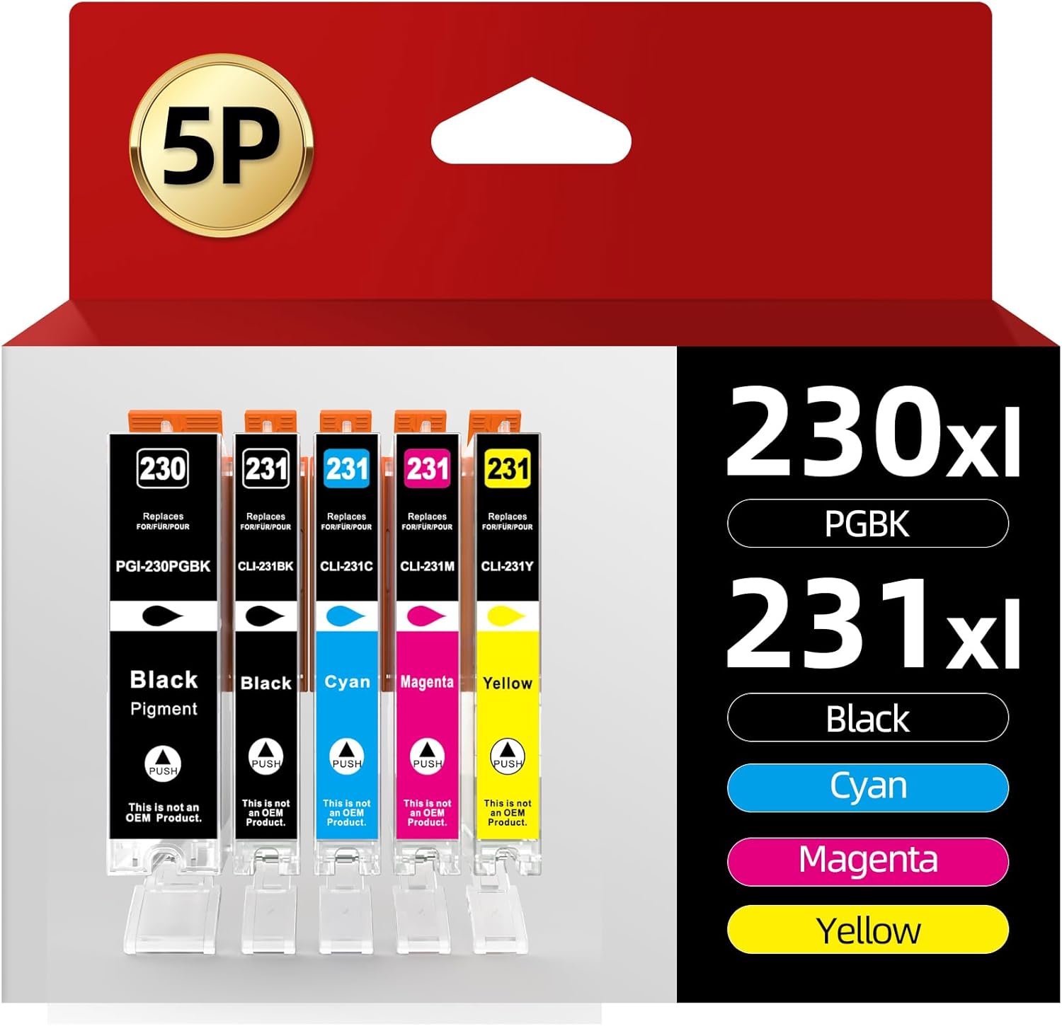 Skydo PGI-230 CLI-231 Ink Cartridge High Capacity Combo 5 Pack Compatible for Canon 230 231 230XL 231XL Ink Cartridges Replacement Canon PIXMA TS8820 8820 Inkjet Printer PGBK Black Cyan Magenta Yellow