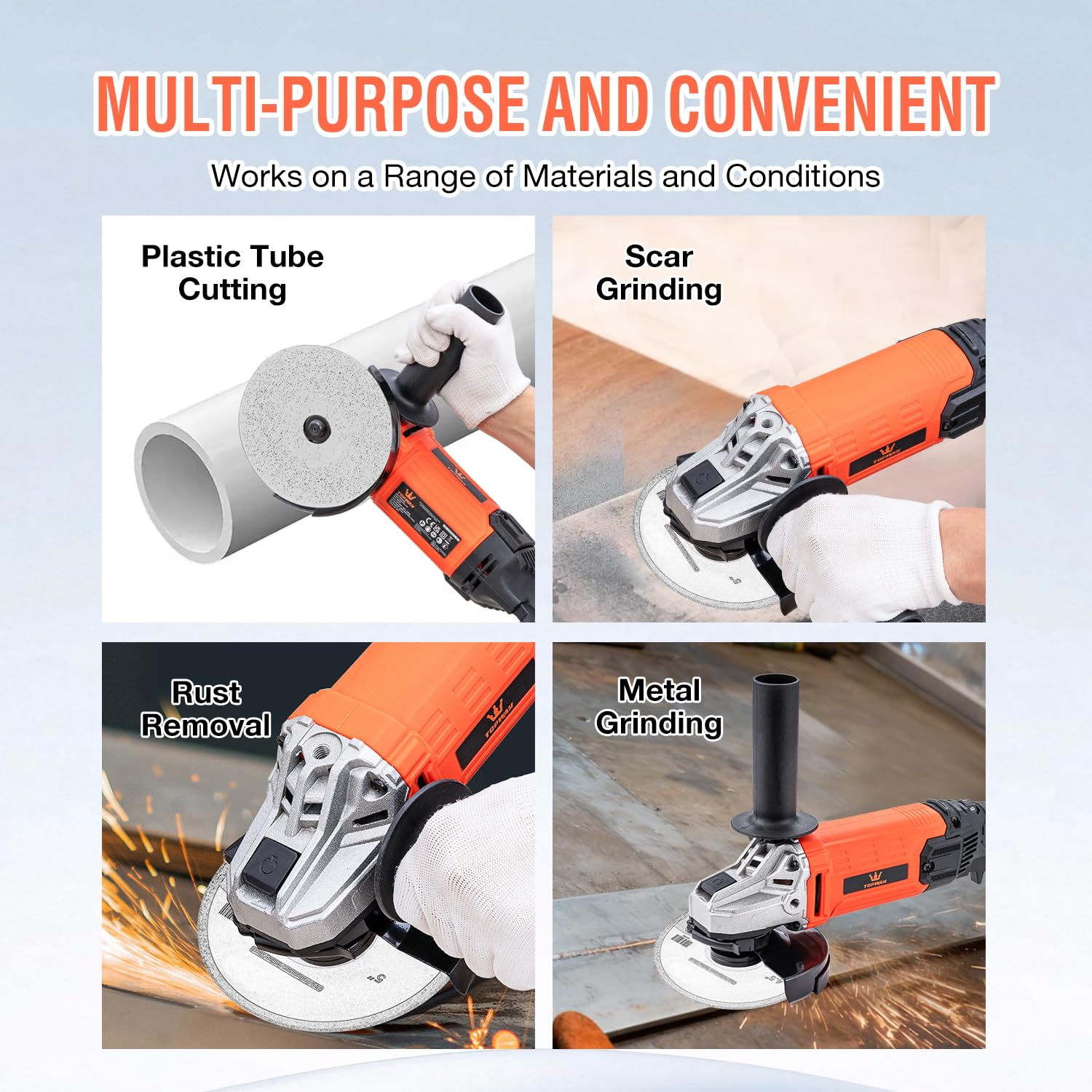 Smerigliatrice angolare con filo TOPWAY 115 mm / 125 mm 1200W, 6 velocità variabili, per fai da te e lavori leggeri, muratura, calcestruzzo, piastrelle, metallo e acciaio (Gamma economica)