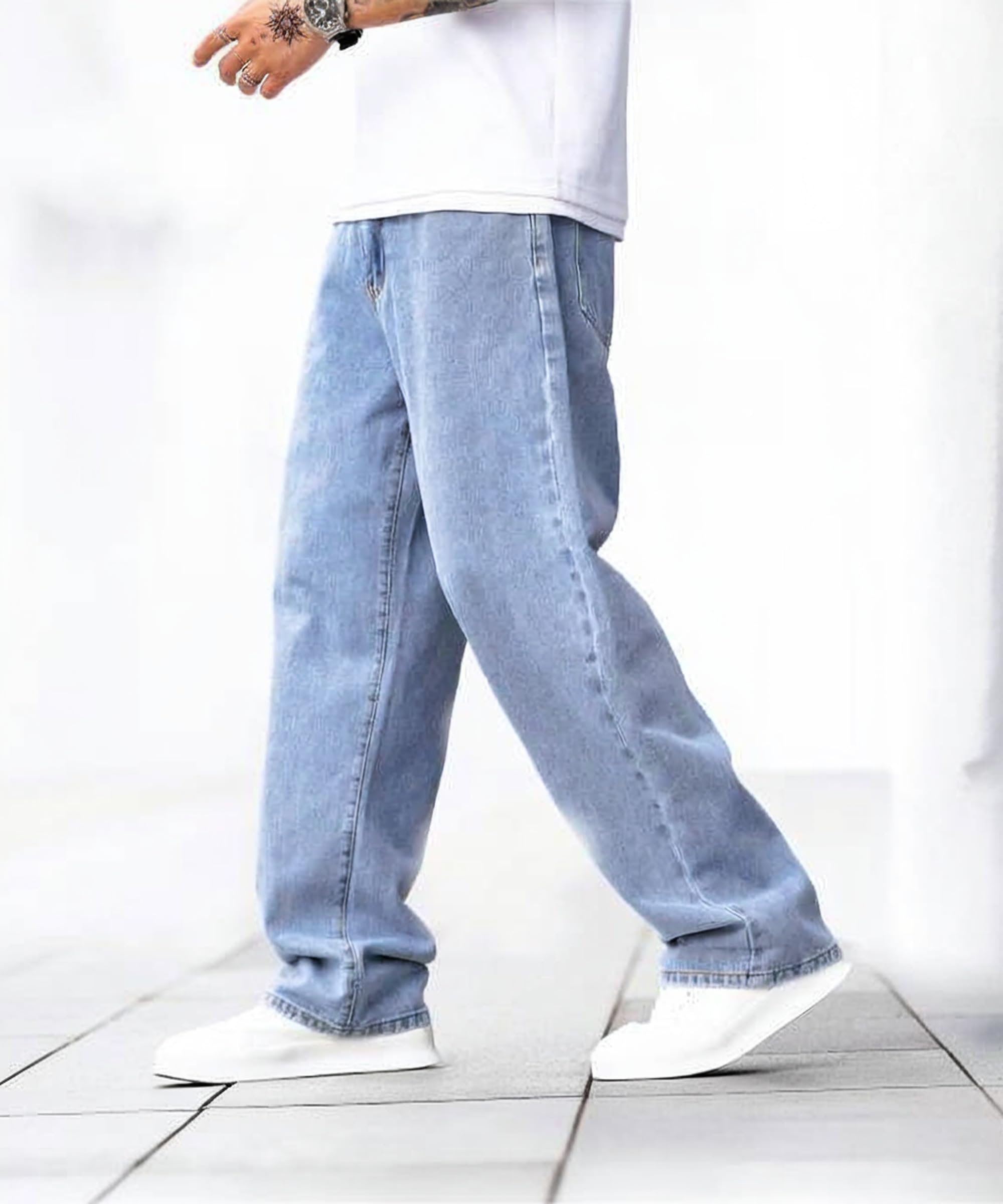 DAIME Loose Fit Mid Rise Light Blue Mens Jeans (DYM-01)