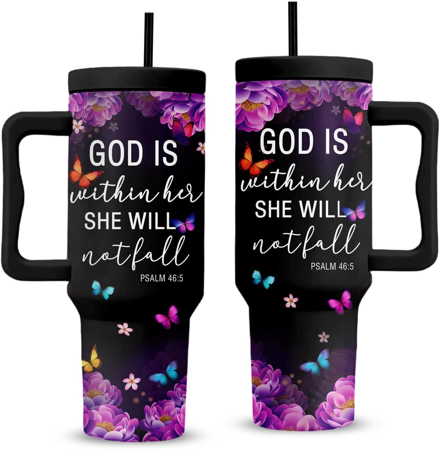 Christian Gifts For Women, Christian Tumbler 40 Oz, God Is Within Her She Will Not Fall, Christmas Inspirational Religious Cup For Women, Christmas Travel Coffee Tumbler