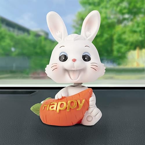 Miniatura 5 de MuMyer Lindos adornos de conejito para coche, decoración de tablero de instrumentos de coche, muñeca de cabeza agitada