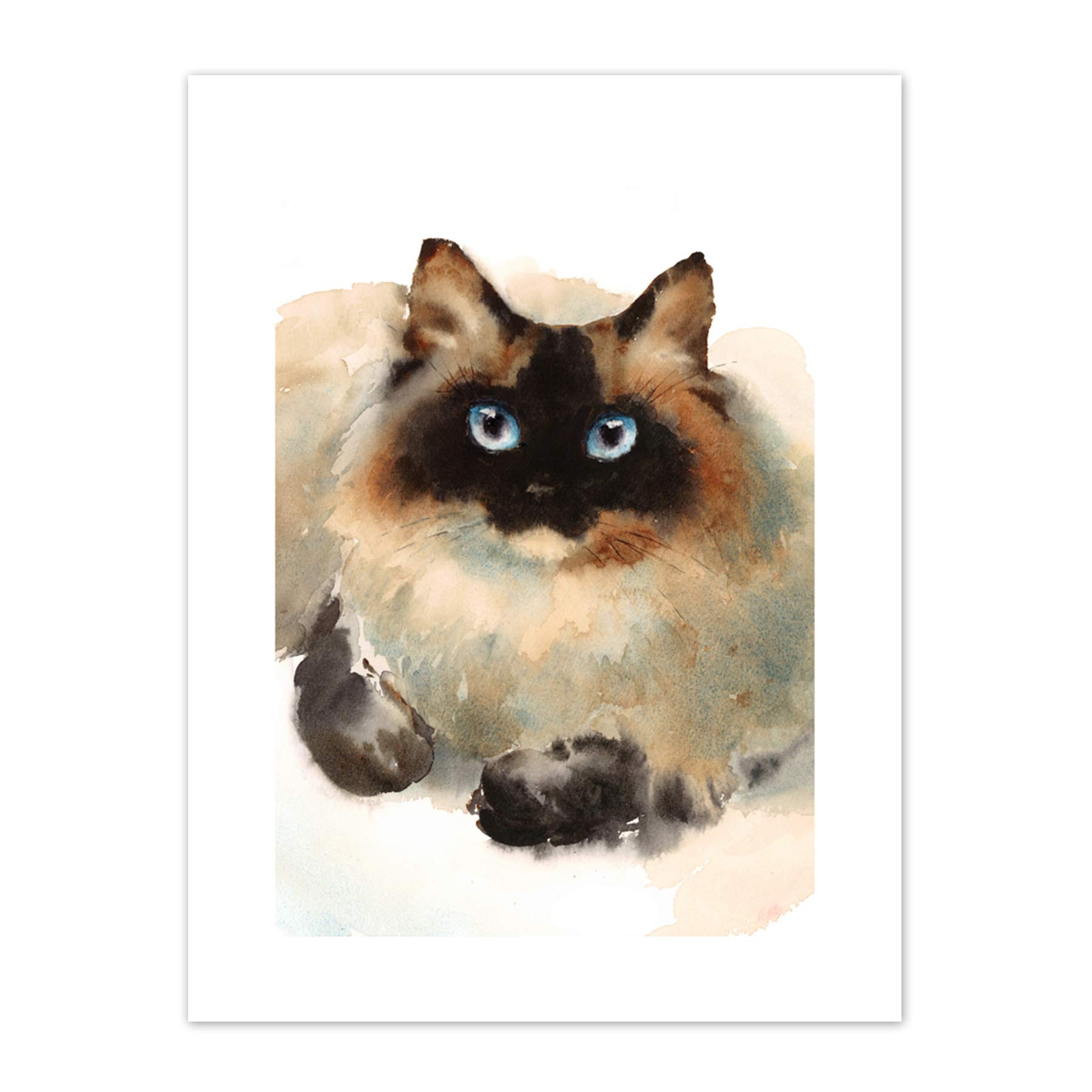 Wee Blue Coo Cat Ragdoll Face Watercolour Art Print Canvas Premium Wall Decor Poster
