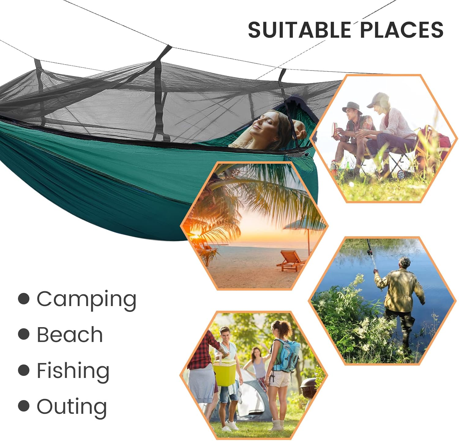 Camping Hammock with Mosquito Net & Rain Fly Tent Tarp & Tree Straps Portable Strong Nylon Hammock Parachute Tent w/Storage Bag for Camping Hiking Backyard Outdoor Backpacking Travel