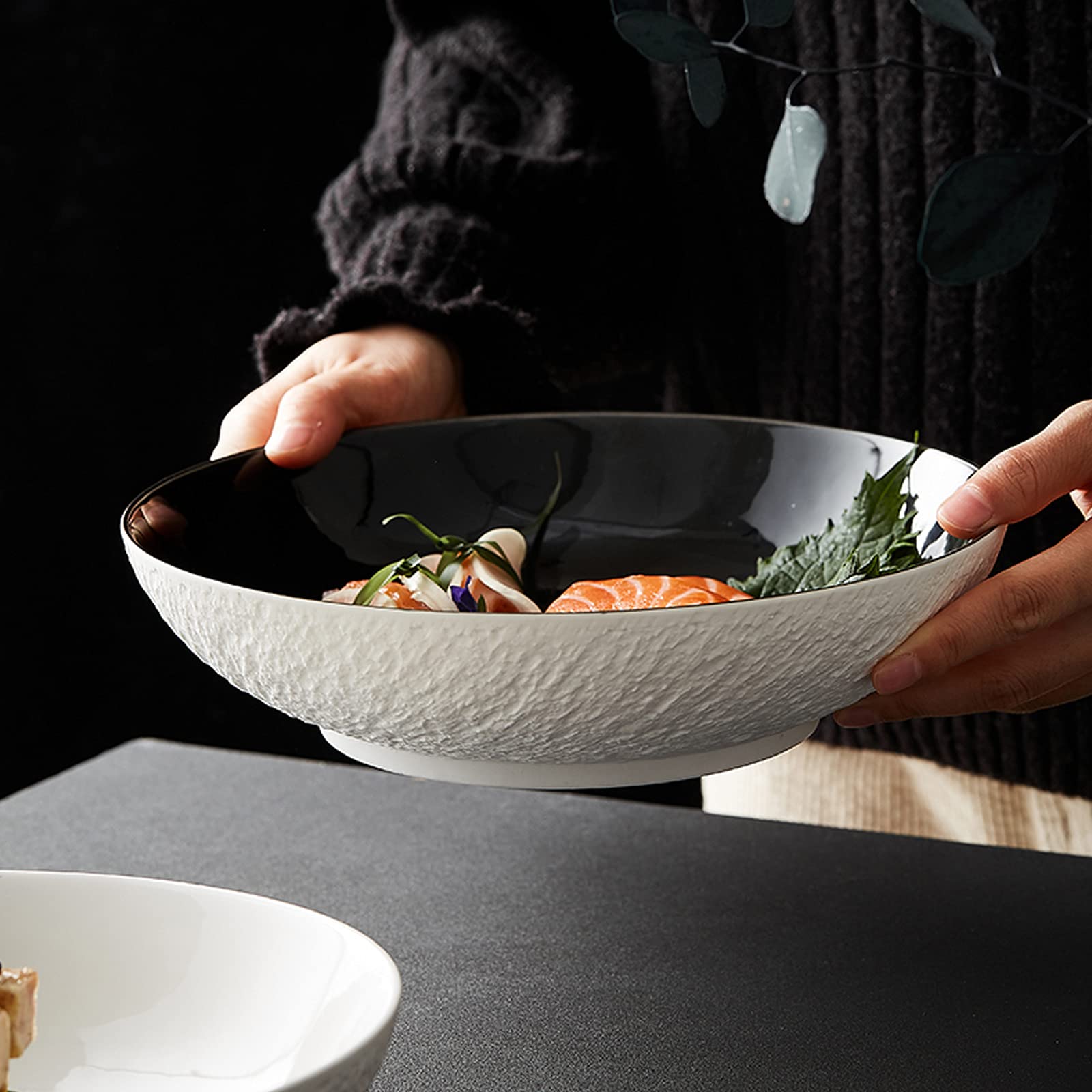 Cuenco para sopa, cuenco de cerámica, plato para ensalada, plato para tartas, apto para lavavajillas en microondas, plato grande para espaguetis, un juego de 2, para horno microondas, horno, lavavaj