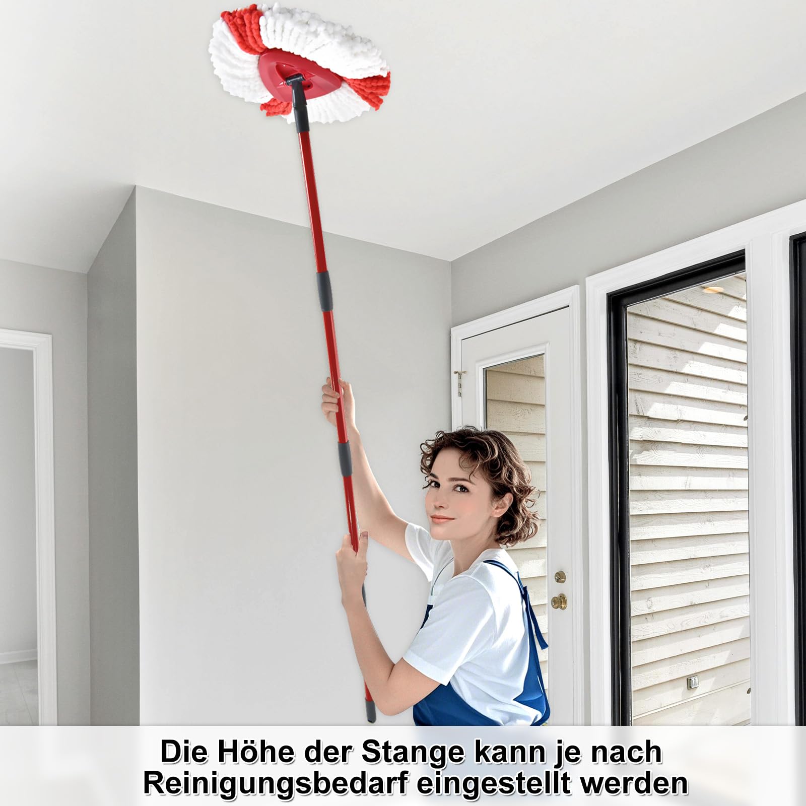 Wischmopp Spin-Mopp-Stiel Ersatz für Turbo Spin/Turbo Smart/EasyWring-Kopf, Verstellbarer Stiel, 4-teiliger Mopp-Ersatzgriff mit Deutschem Gewinde