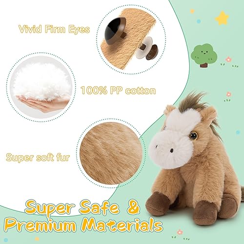 Miniatura 6 de MaoGoLan Juego de 4 piezas de animales de peluche de caballo, peluches de poni de 10 pulgadas, lindo juguete para niñas y niños, juguetes de