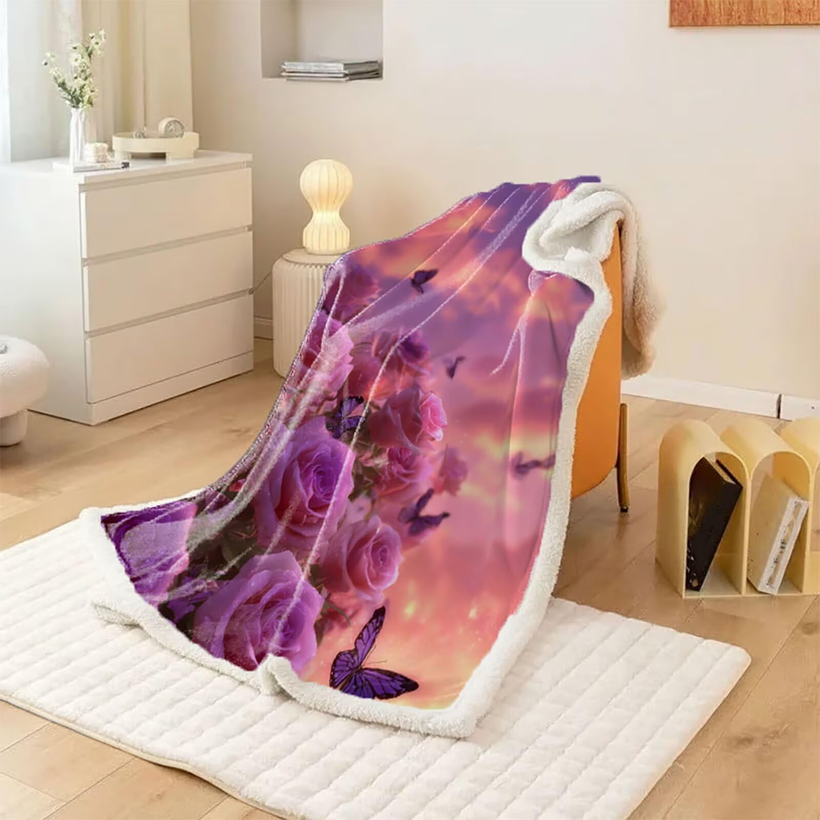 Różowe Koce Zimowe, Roślinny Koc Sofa Zima 150x200cm, Koce Na Łóżka Miękkie Przytulne Ciepłe Puszyste Odwracalne, Ciepłe Kaszmirowe uczucie Ciepły i Przytulny na Sofę Łóżko i Fotel A-5253
