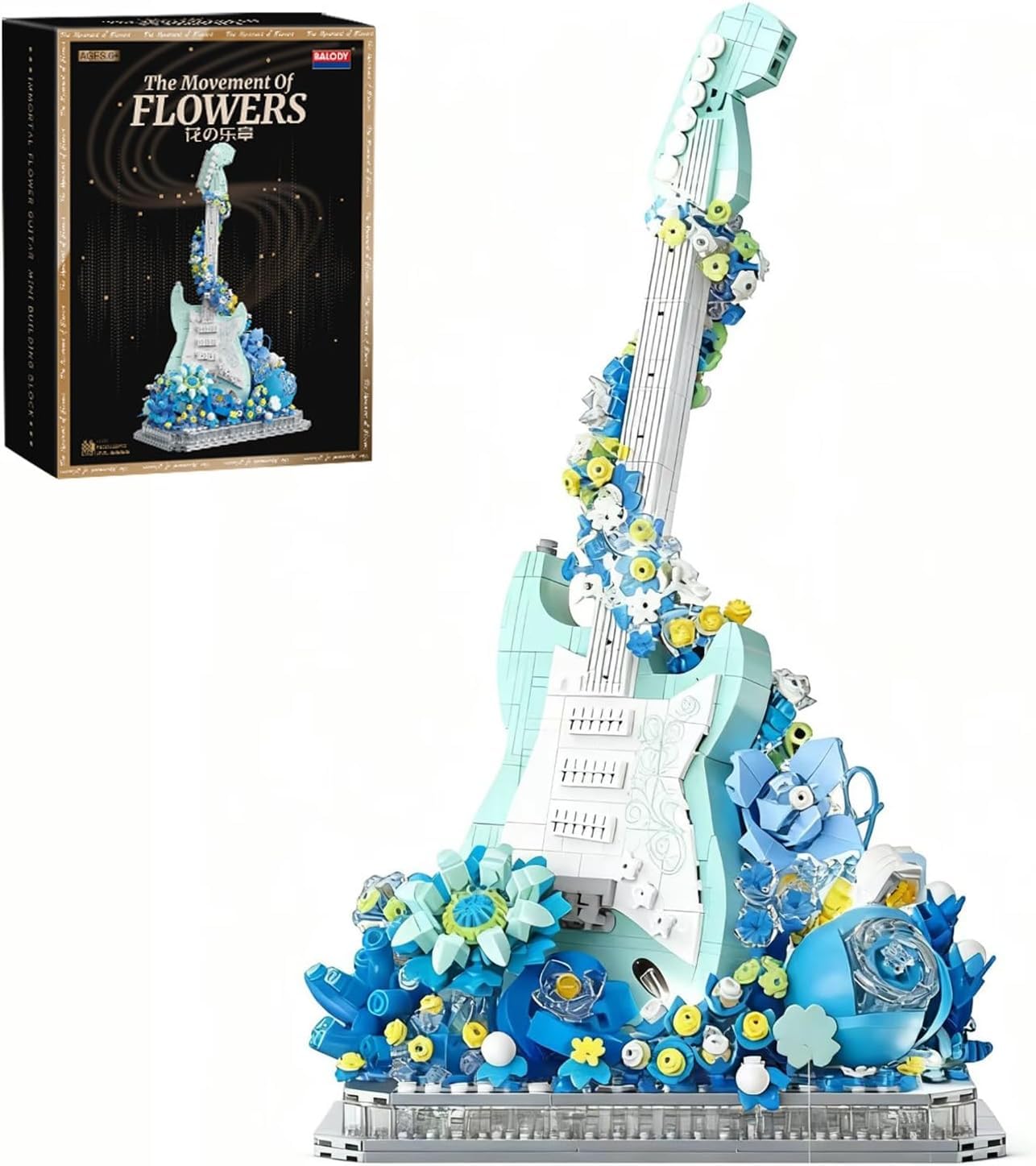 JUCYJULY The Movement of Flowers Violin Building Kit – 1125 PCS Adult Collectible 3D Brick Set | Romantic Flower & Sheet Music Base Decor (21277)