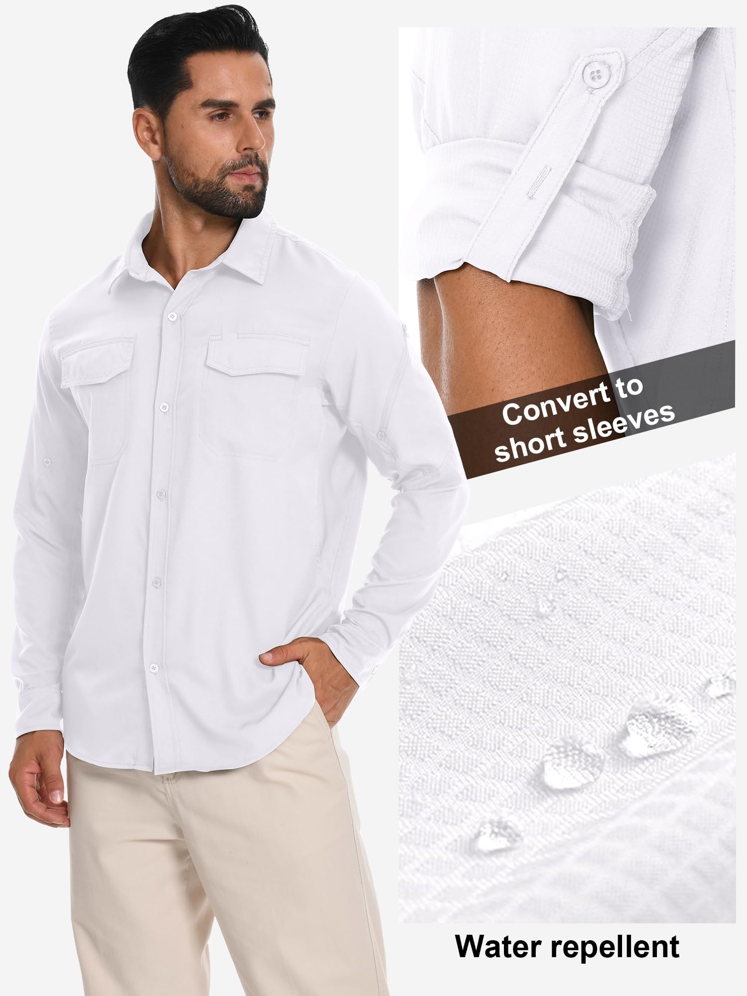 Chemise de pêche Homme UPF50+Manches Longues Anti-UV - Léger pour randonnéeChemise Sport à Boutons avec Poches zippées
