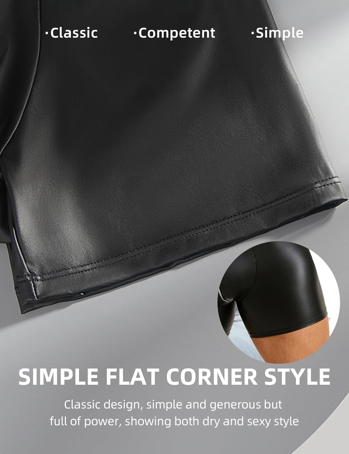 comeondear Men's Faux Leather Boxer Shorts Zipper Bulge Pouch Briefs Black Plus Size Sexy Underwear Panties - Image 4