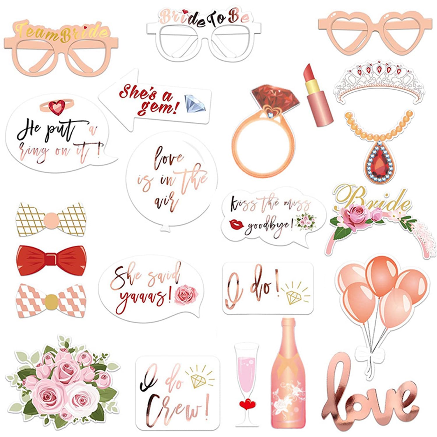 Thyonta Metallic Rose Gold, Pink 23Pcs Hen Party Photo Booth Props - Hen Party Decoration Accessories Wedding Bachelorette Party Decorations