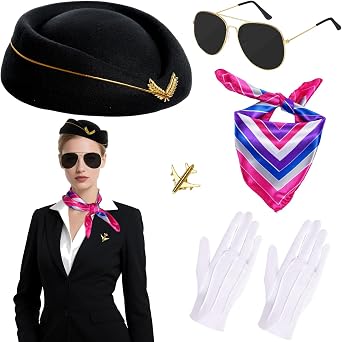Flight Attendant Costume Set for Women Airline Stewardess Outfits Flight Attendant Hat for Halloween Party