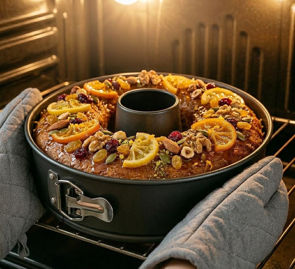 Moule à Manqué Démontable avec Charnière - Moule à Gâteaux - Moule à Savarin - Moule à Ciambella - Fond Amovible - Revêtement Antiadhésif - Acier au Carbone - Ø 26 cm