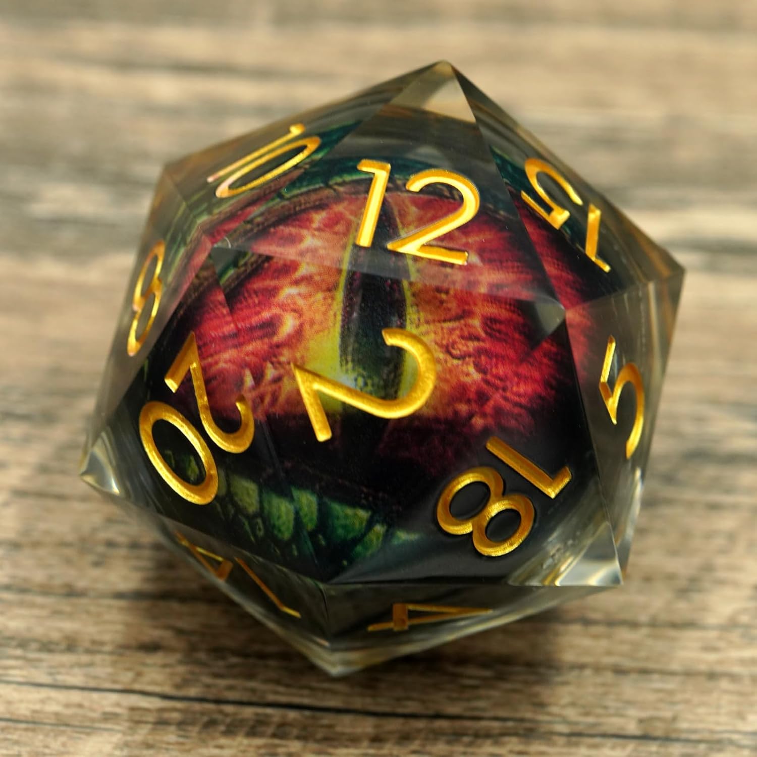 50MM Moving Dragon Eyeball Core D20 Dungeons and Dragons Dice D20 with Gift Case, DND Polyhedral Sharp Edge Dice for Table Game (Orange Green Eyeball)