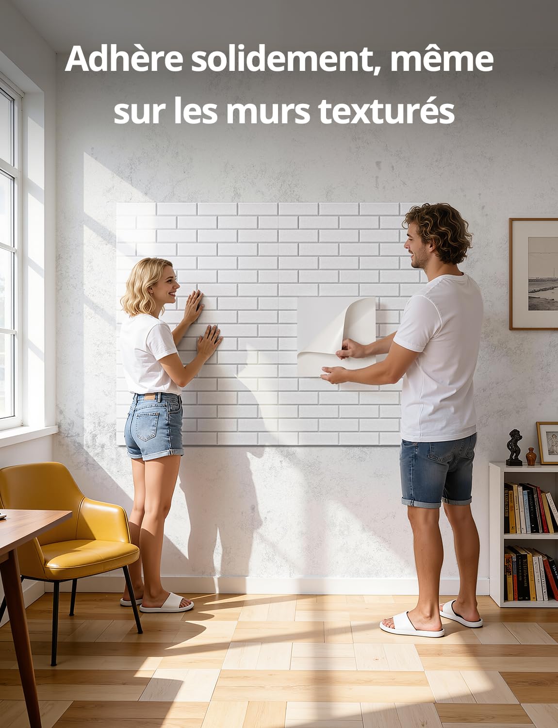 Kuchoow panneau phonique blanc plaque isolante murale porte plafond | lot de 12 panneaux acoustiques autocollants d'insonorisation effet brique pour mur, chambre, bureau, salon, 30 × 30 × 0,9 cm