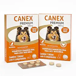 Kit 2 Unidades Vermífugo Canex Premium 900mg para Cães Com 4 Comprimidos Cada Casa Buritis