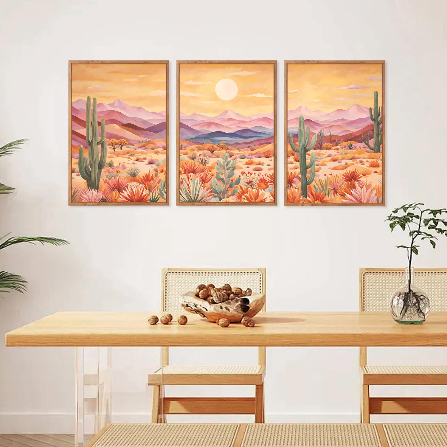 HOURIA Kunstdruck auf Leinwand, abstrakter Sonnenuntergang, Bergwüste, Kaktus, 40,6 x 61 cm, Vintage-Südwest-Landschaft, Wanddekoration, moderner Boho-Kunstdruck für Büro, Bauernhaus, Wohnzimmer, 3